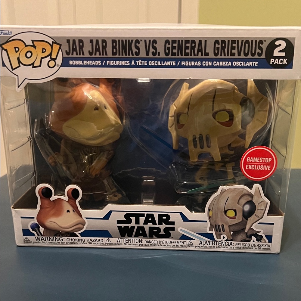 NEW IN BOX, FUNKO POP STARWARS, JAR JAR BINKS VS. GENERAL GRIVEOUS BOBBLEHEADS